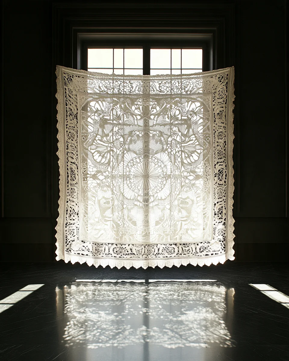 Lace curtain in a window