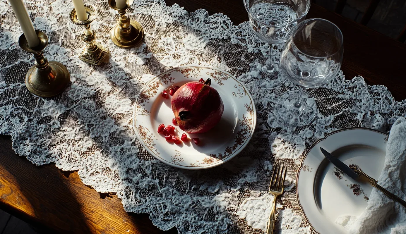 A corner of a table dressed in lace